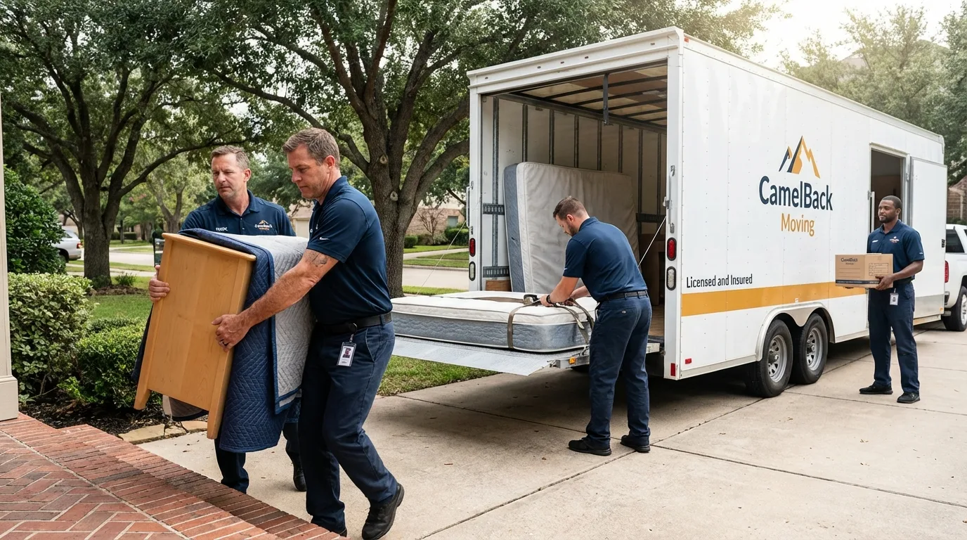 Crew loading residential truck for cross-state move from Warsaw, IN