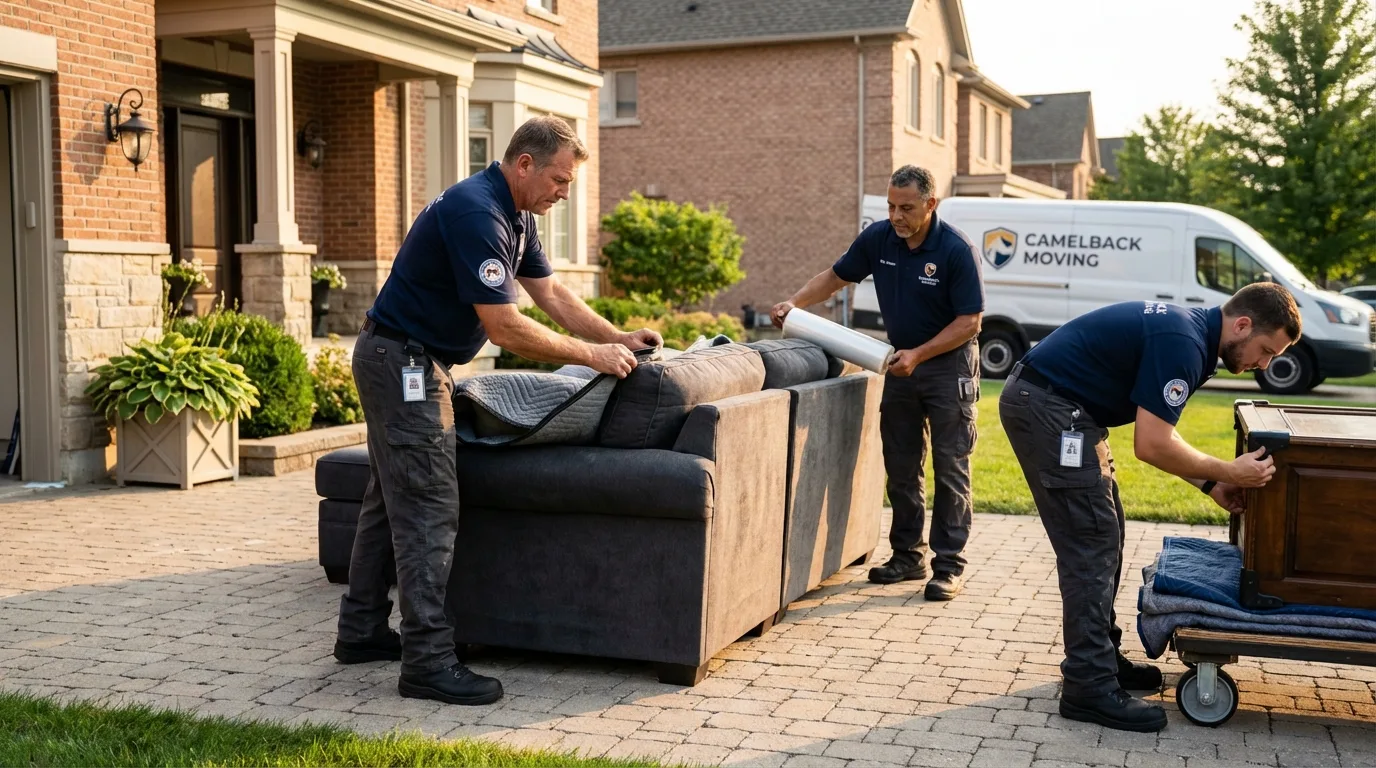 Large estate moving crew wrapping furniture in Warsaw, IN