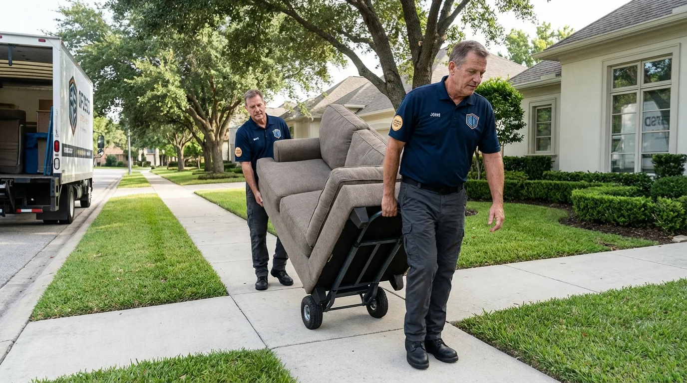 Local residential moving crew loading furniture in Warsaw, IN
